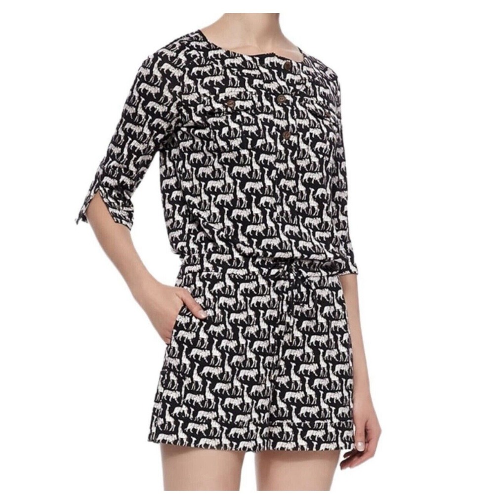 Diane Von Furstenburg Opal Jungle Animal Print Silk‎ Button Front Romper Size 6